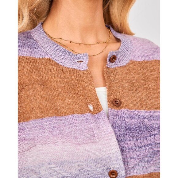 Women's Color Block Knit Cardigan Small Fall Sweater Casual Layering - Picture 7 of 8